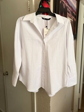 Zara White Relaxed Cotton Button-Down Shirt